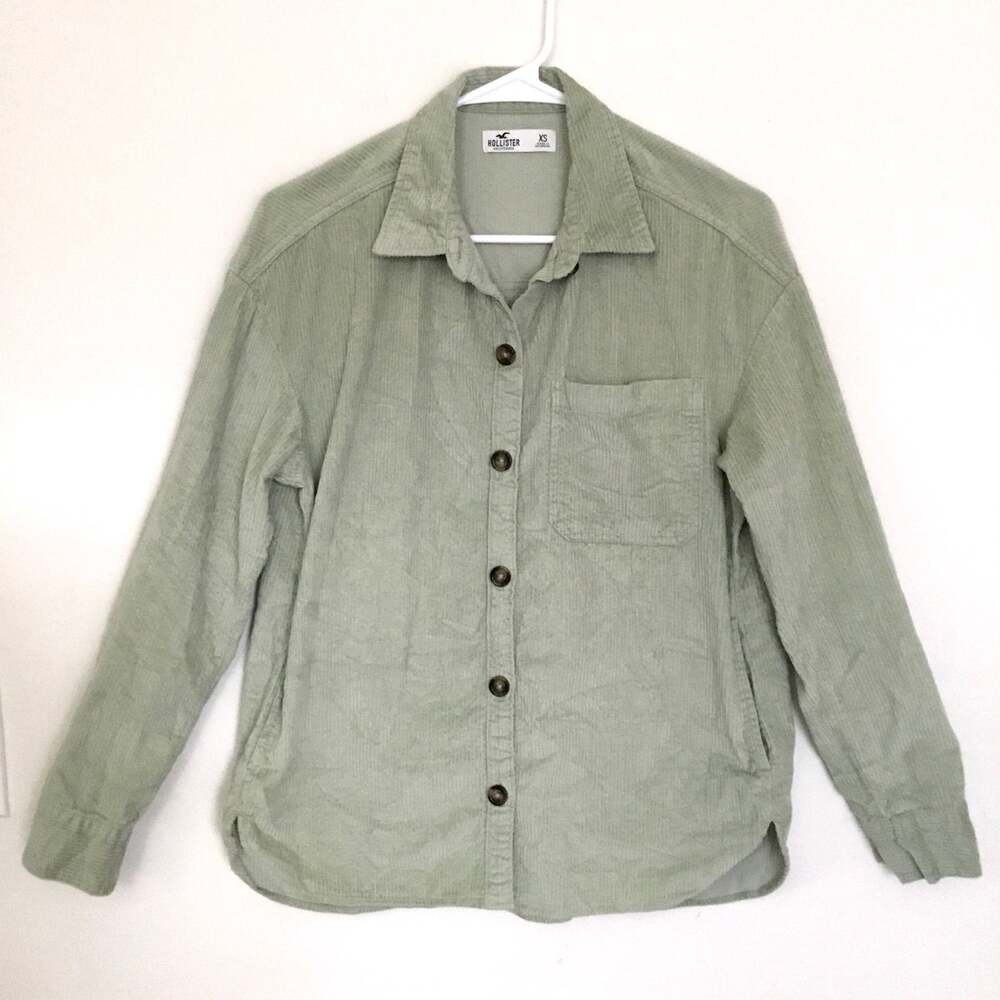 HOLLISTER Oversized Cord Jacket Shacket Shirt Light Green Long Sleeve Sz XS